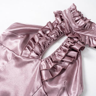 Halter ruffle ruched satin backless top