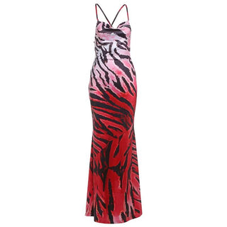 Cowl neck o ring self tie gradient print cami maxi dress