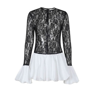 Long sleeve lace patchwork zip-up mini dress