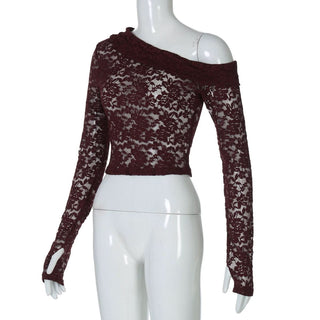 Off shoulder long sleeve lace top