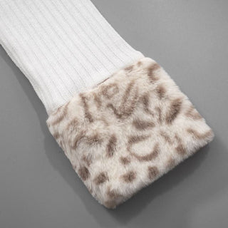 Zip-up long sleeve turnover collar leopard fluffy top