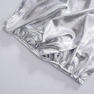 Cross front ruched metallic low rise mini skirt
