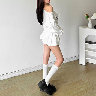 Irregular long sleeve ruched letter pattern mini dress