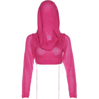 Hoodie long sleeve knitted crop top