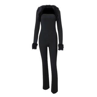 Long sleeve fluffy shrug 2 piece tube jumpsuit