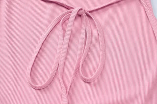 Short sleeve u neck ribbed knotted mini dress