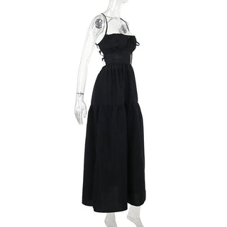 Drawstring ruched cross back backless cami maxi dress