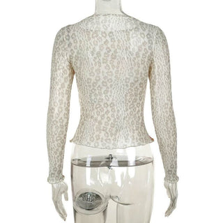 Long sleeve crewneck sheer mesh butterfly print top