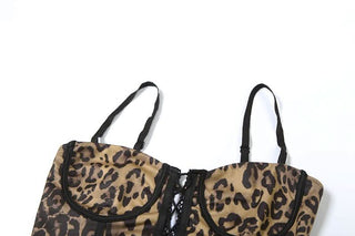 Leopard print mesh lace up cami maxi dress