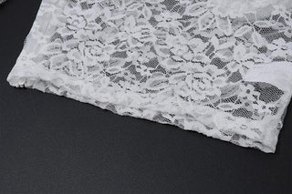 Long flared sleeve sweetheart neck lace ruched ruffle mini skirt set