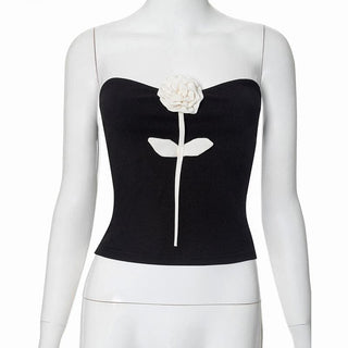 Rose applique ribbed backless tube top
