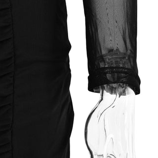 Long sleeve ruched mesh patchwork maxi dress-final-sale