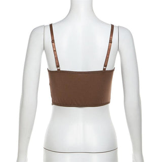 V neck lace bustier solid backless cami top