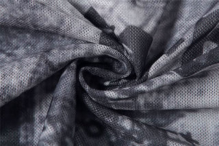 Cowl neck long sleeve mesh abstract print top