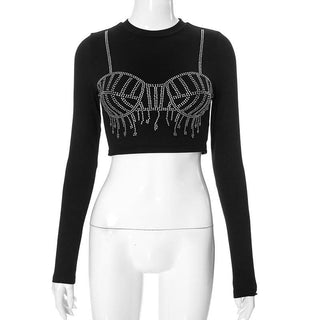 Long sleeve crewneck beaded crop top