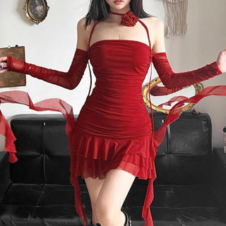Long sleeve sheer mesh flower applique mini dress