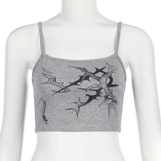 U neck print backless contrast cami top