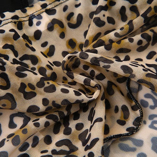 Bowknot leopard print mesh lace hem cami top