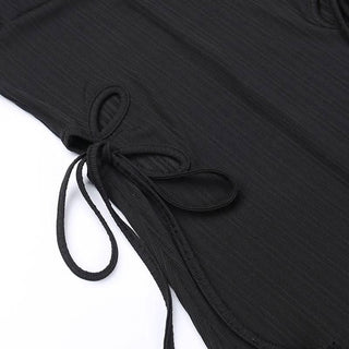 Halter self tie hollow out textured backless cut out midi dress