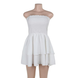 Smocked backless ruched ruffle tube mini dress