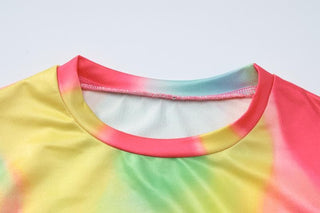 Contrast print long sleeve crewneck mini skirt set