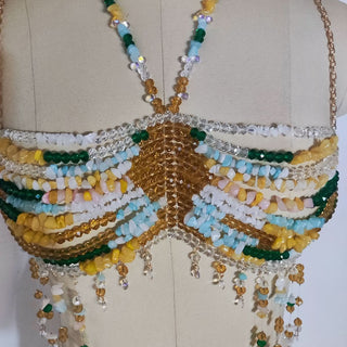 Halter beaded hollow out backless tassels cut out top