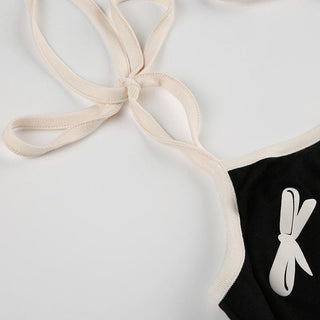 U neck bowknot pattern self tie cami top