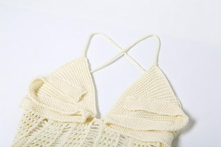 V neck knitted hollow out lace up cut out maxi dress-final-sale