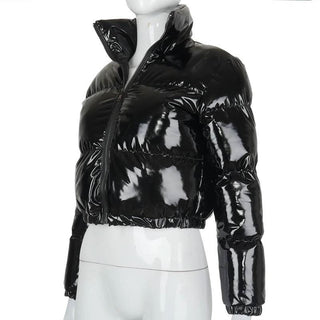 Long sleeve turnover collar zip-up PU leather top