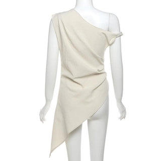 Off shoulder irregular solid zip-up top
