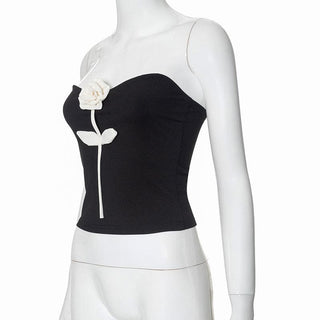 Rose applique ribbed backless tube top
