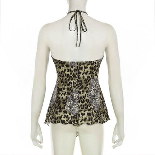 Leopard print halter o ring backless top