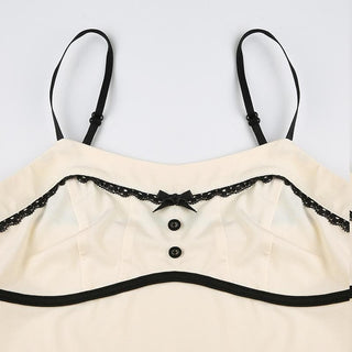 Lace hem button stitch bowknot cami top