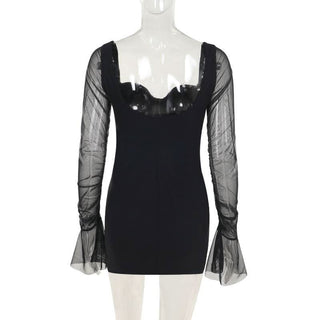 Sweetheart neck long sleeve mesh mini dress