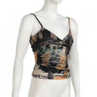 V neck abstract backless cami top