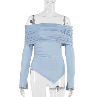 Long sleeve off shoulder irregular ruched top