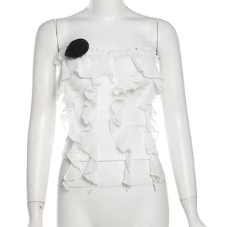 Rose applique ruffle ruched tube top