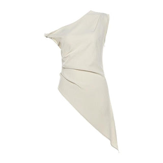 Off shoulder irregular solid zip-up top