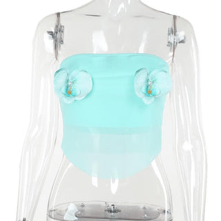 Flower applique mesh patchwork tube top