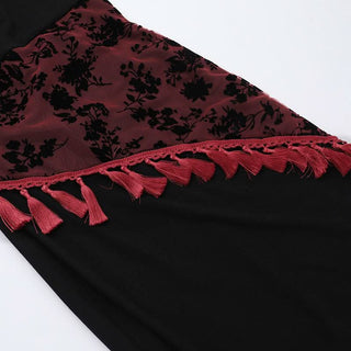 U neck lace print tassels backless cami midi dress