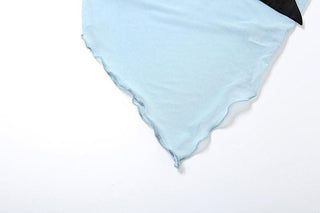 Mesh patchwork ruffle irregular cami top