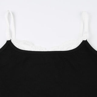 V neck lace hem backless contrast cami top