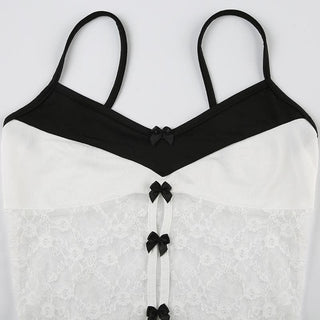 Lace patchwork bowknot cami bodysuit