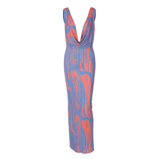 Contrast print cowl neck sleeveless backless maxi dress