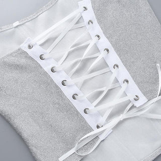 Textured corset lace up backless contrast tube top