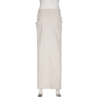 Slit zip-up solid maxi skirt