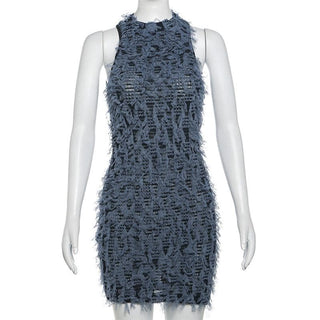 Crewneck textured contrast mini dress