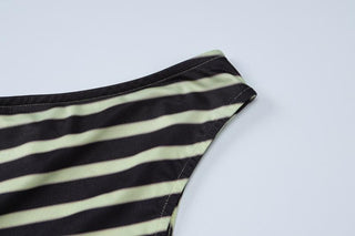 Sleeveless one shoulder striped irregular maxi skirt set