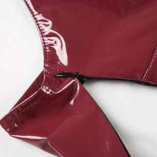 Halter v neck zip-up PU leather top