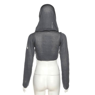 Hoodie long sleeve knitted crop top